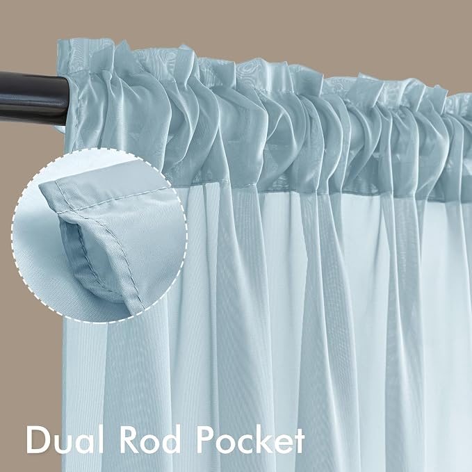 MIULEE Sky Blue Sheer Curtains 84 Inches Long, 4 Panels Set, Light Filtering - Image 3