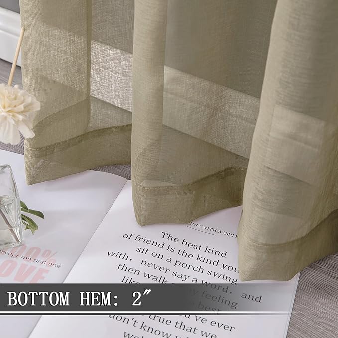 Tollpiz Sheer Curtains Linen Textured Living Room Curtain Sheers Light - Image 4