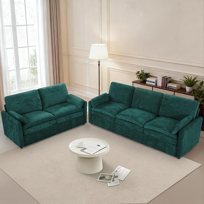 Classic Chenille Sofa Set with 2 Extra Armrest Pillows, Loveseat and 3-Seat - Image 5