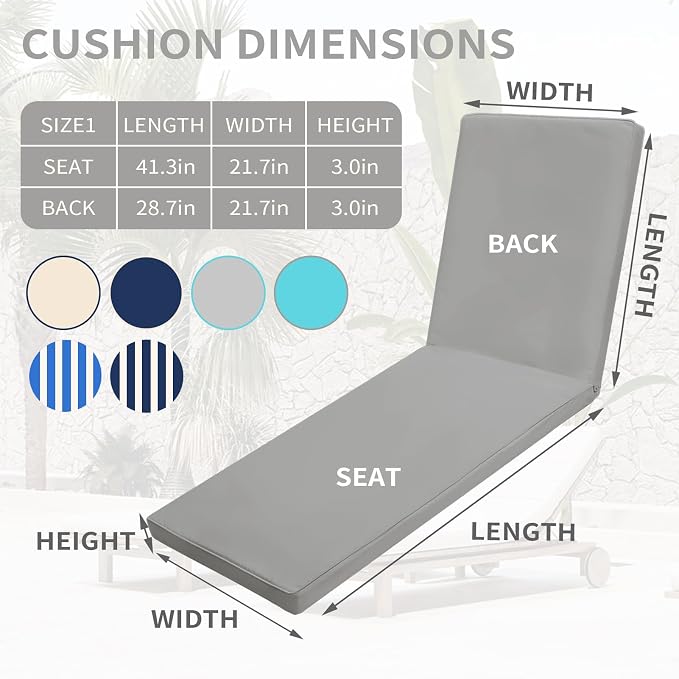 Outdoor Chaise Lounge Cushions for Patio, Waterproof Replacement Seat Cushions - Image 5
