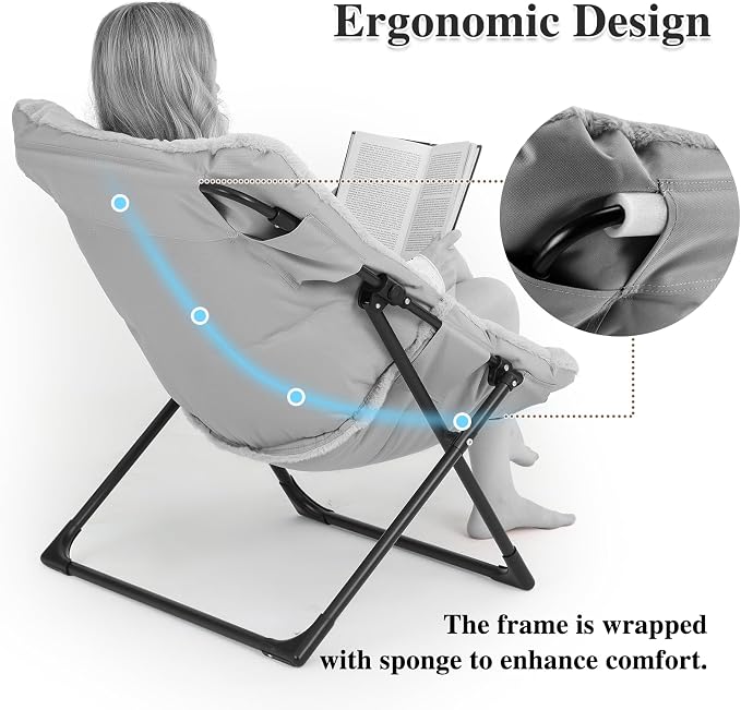 Comfy Saucer Chair for Adults, Soft Faux Fur Bedroom Chair, Accent Dorm Chairs - Image 9