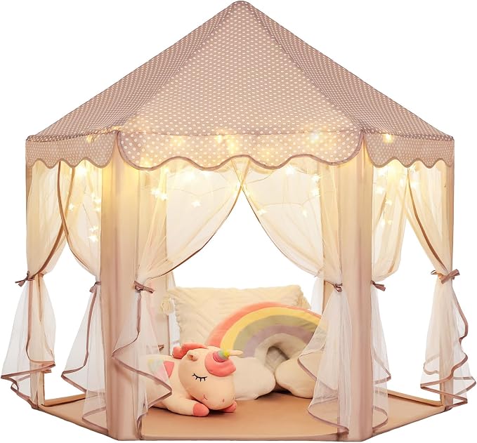 Monobeach Princess Play Tent for Girls: Brown Large Kids Castle Playhouse by Monobeach