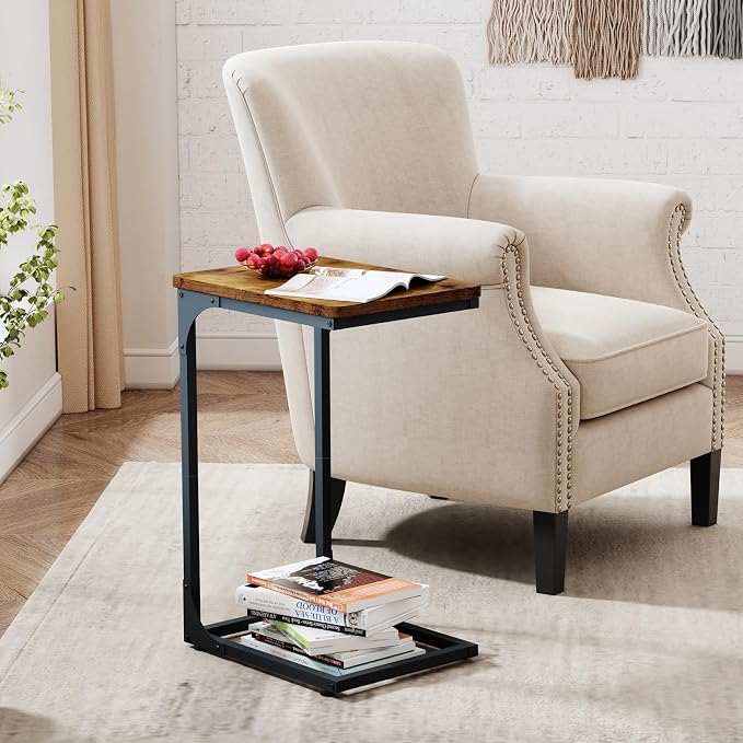 QEEIG C Shaped Side Table Set of 2 Living Room Sets Couch Tray Tables Small - Image 4