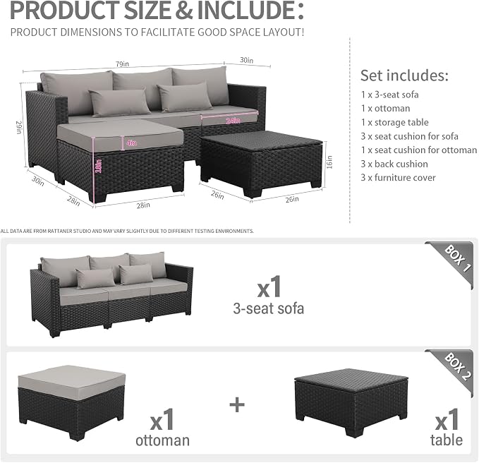 3 Pieces Patio Furniture Set Outdoor Sectional Wicker Patio Furniture Patio - Image 7