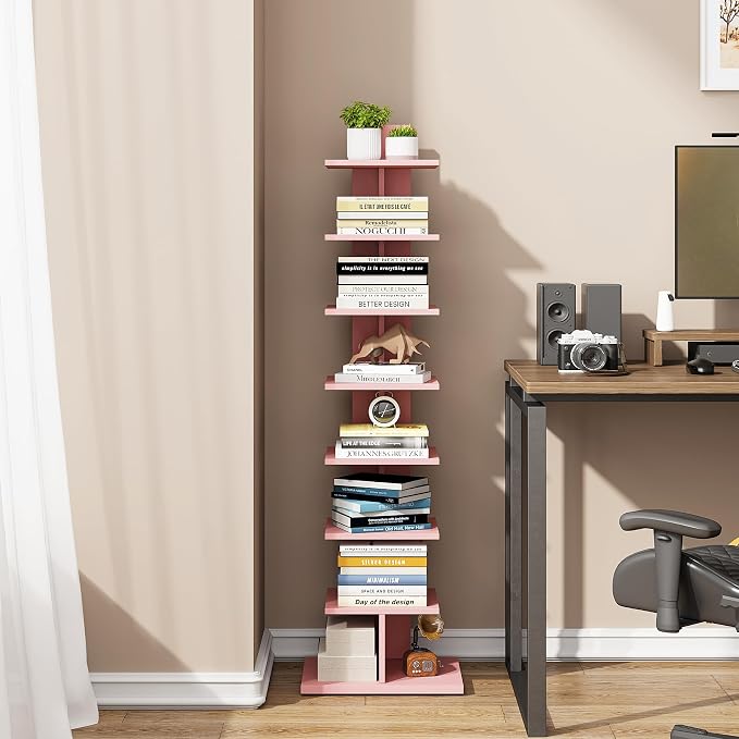 TUTOTAK Bookshelf, 8-Tier Bookcase, Narrow Spine Book Shelf - Image 7