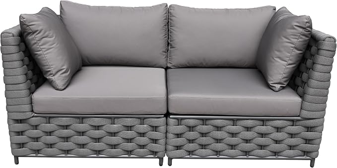 TWT Dark Gray 6-Piece Modular Outdoor Sectional Sofa Set, 5-Seater Woven Rope - Image 7