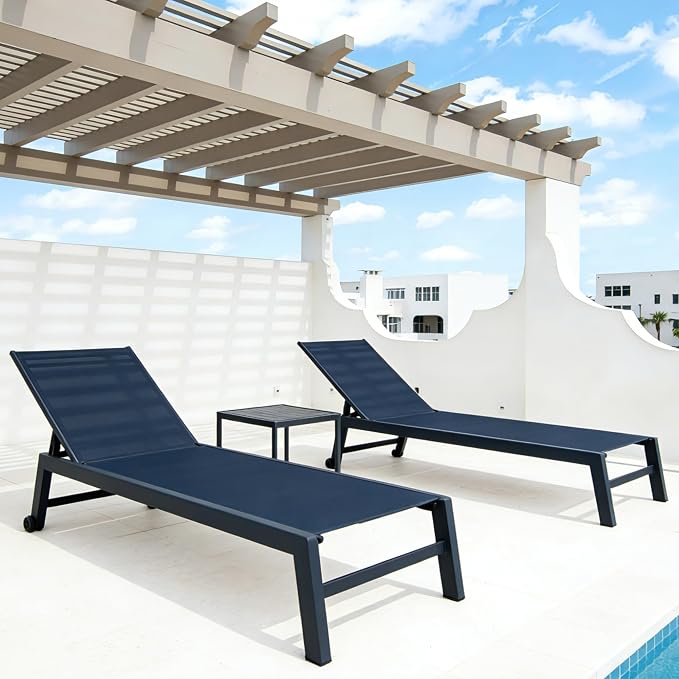 PURPLE LEAF Patio Chaise Lounge Set 2 Pieces Textilene Pool Lounge Chairs by PURPLELEAF