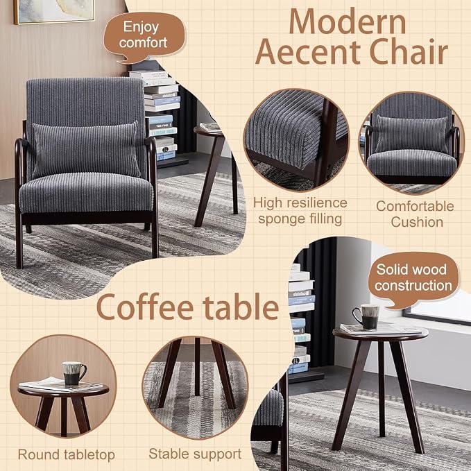 Havemies Mid-Century Modern Living Room Set, Accent Chair & Coffee Table in - Image 7