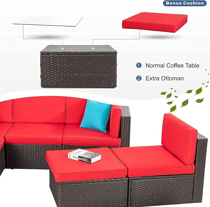 Vongrasig 6 Pieces Patio Furniture Set, Outdoor Sectional Sofa Couch, All - Image 7