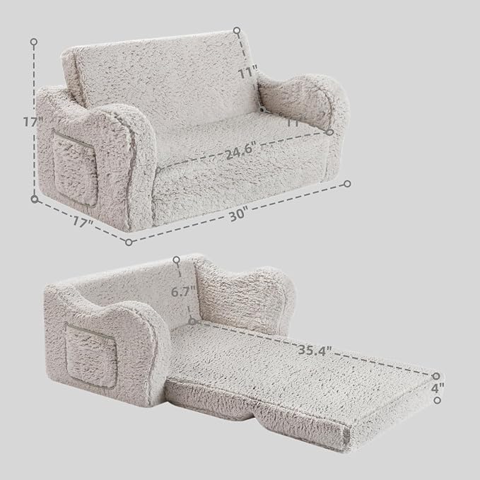 MOMCAYWEX Kids Sofa, 2-in-1 Flip-Out Foam Couch, Soft Play Lounge Chair - Image 3