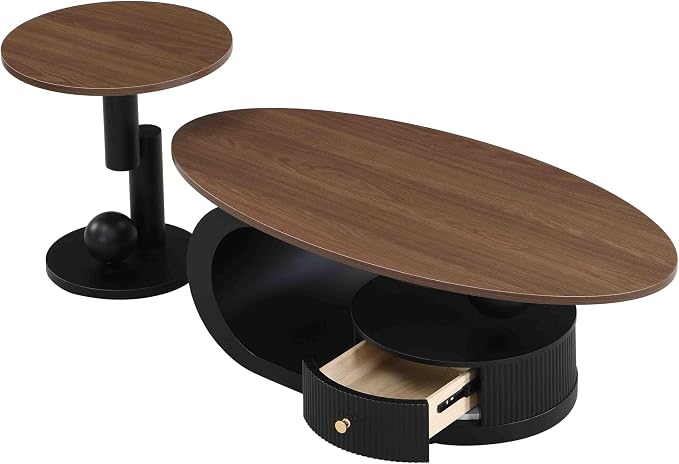 Modern Oval Coffee Table Set of 2, Wood Living Room Accent Coffee Table and - Image 4