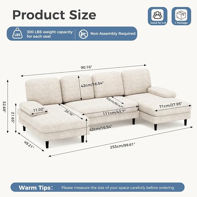 DUMOS Sectional Couches for Living Room, U Shaped Couch - Image 2
