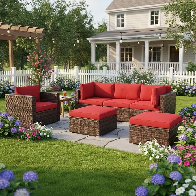 Tangkula 6 Pieces Wicker Patio Furniture Set, PE Rattan Outdoor Sectional by TANGKULA