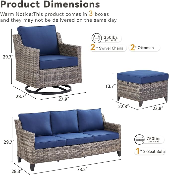 Outdoor Patio Furniture Set-5 Pieces All-Weather Wicker Outdoor Furniture - Image 8
