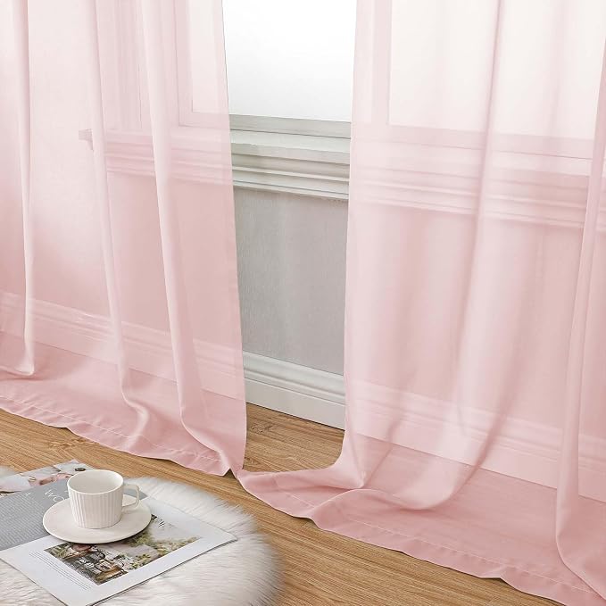 Blush Sheer Curtains for Bedroom Living Room 96 Inches Long 2 Panels, Modern - Image 8