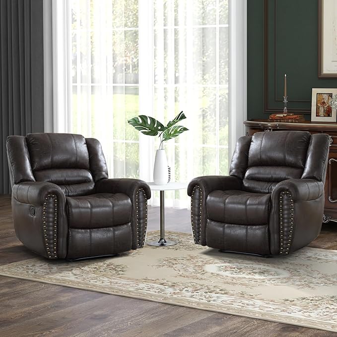 CANMOV Leather Recliner Chair Set of 2, Classic and Traditional Manual Recliner by CANMOV