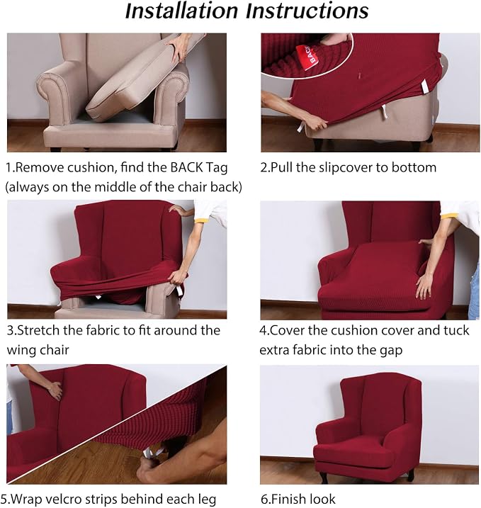 Turquoize Wingback Chair Covers 2 Piece Wing Chair Slipcover Stretch Slipcovers - Image 6