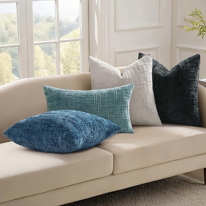 decorUhome Navy Blue Chenille Throw Pillow Covers 16x16 Set of 2 Textured Soft - Image 6