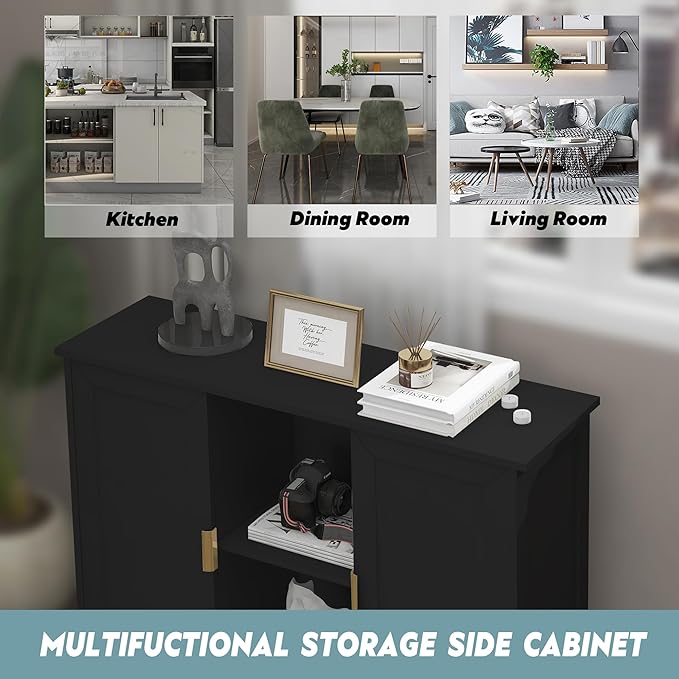 TaoHFE Black Buffet Cabinet, Modern Narrow Sideboard Buffet Cabinet Wooden Side - Image 4