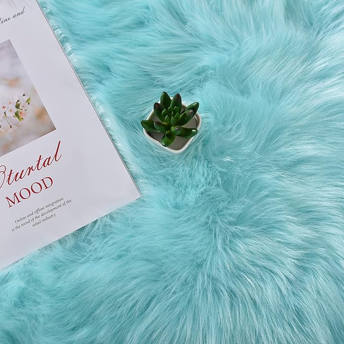 Latepis Light Blue Area 8x10 Faux Sheepskin Fur Rug Teal Rugs - Image 7