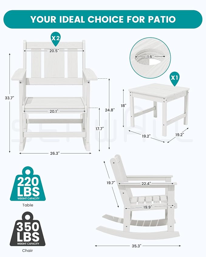 SERWALL Outdoor Rocking Chairs Set of 2 - Image 2