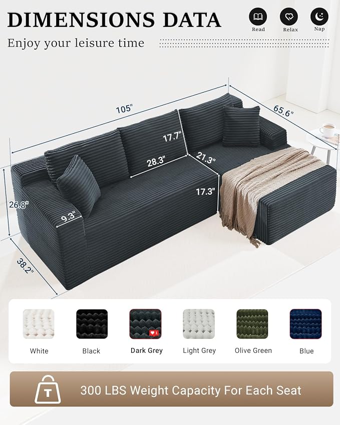 105 Inch Cloud Sectional Couch, Modern Modular Sectional Sofa - Image 2