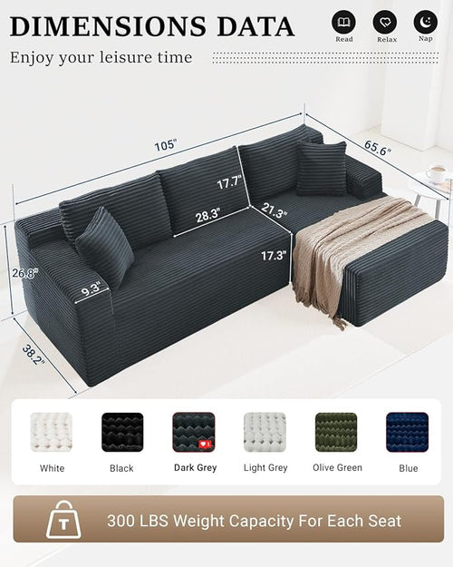 105 Inch Cloud Sectional Couch, Modern Modular Sectional Sofa - Image 2