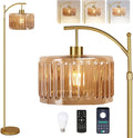 ILLMTW Glass Floor Lamp for Living Room, Dimmable Brass Tall Lamp Amber Flower by IlluminateTheWorld