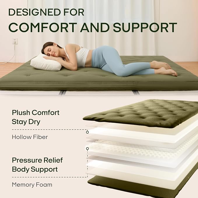 ZonLi Japanese Floor Futon Mattress Twin Size 75"x 39", 100% Cotton Cover 2.5'' - Image 3
