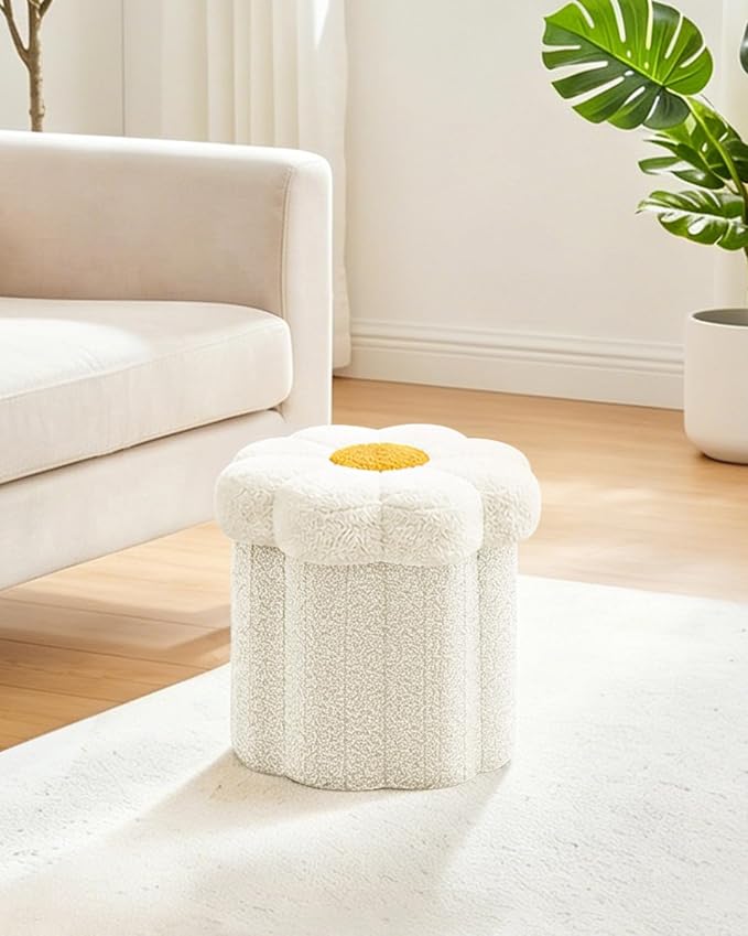 B FSOBEIIALEO Storage Ottoman Foldable, Sunflower Shaped Small Footrest - Image 8