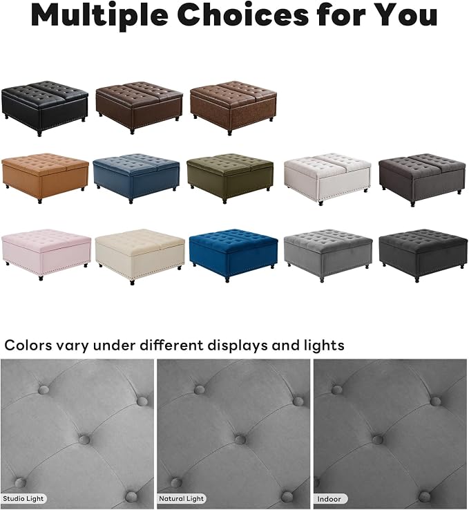 Tbfit Large Square Storage Ottoman Bench, Tufted Upholstered Coffee Table - Image 6