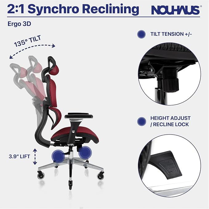 Nouhaus Ergo3D Ergonomic Office Chair Lumbar Support Mesh Office Chair - Image 6