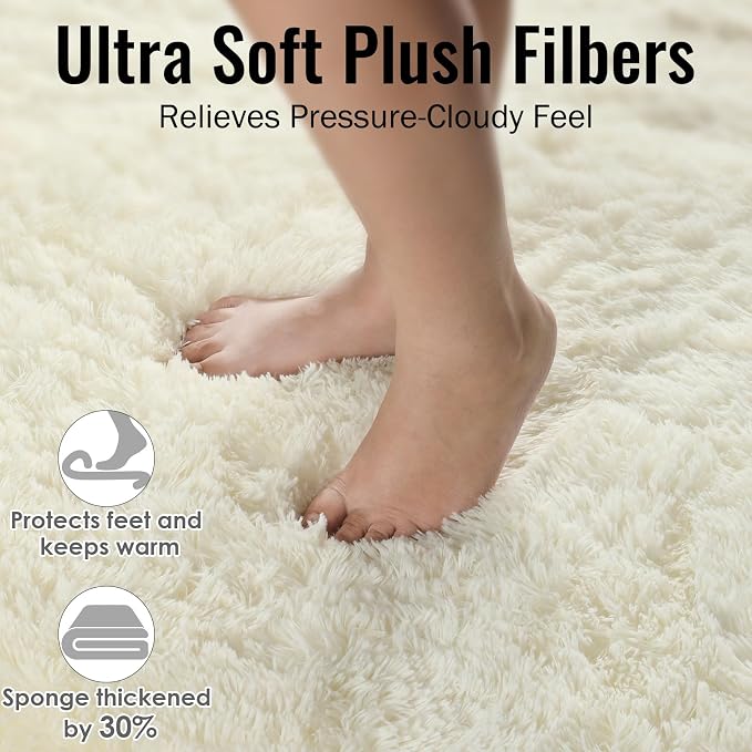 PAGISOFE Fluffy Shag Area Rugs for Bedroom Living Room, Cream White Super Soft - Image 2