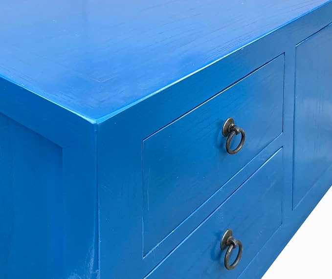 Oriental Bright Blue Long Moon Face 4 Drawers Slim Foyer Table Acs7761 - Image 7