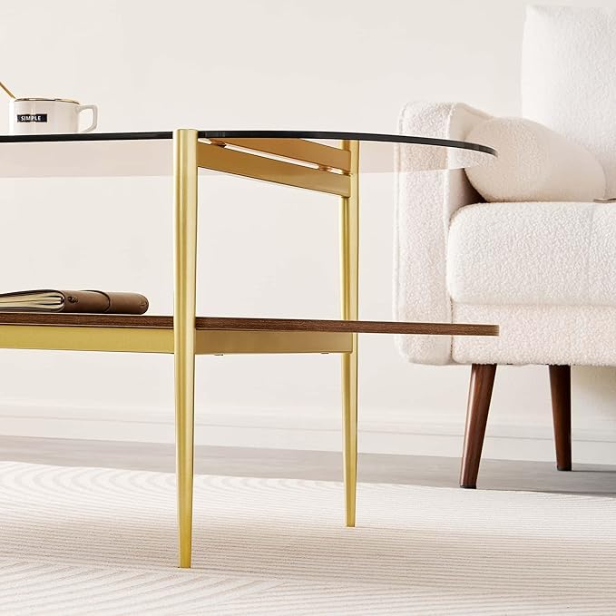 LumFurn Oval Glass Coffee Table, Mid-Century Modern Design, L41 x W21 x H17 inch - Image 6