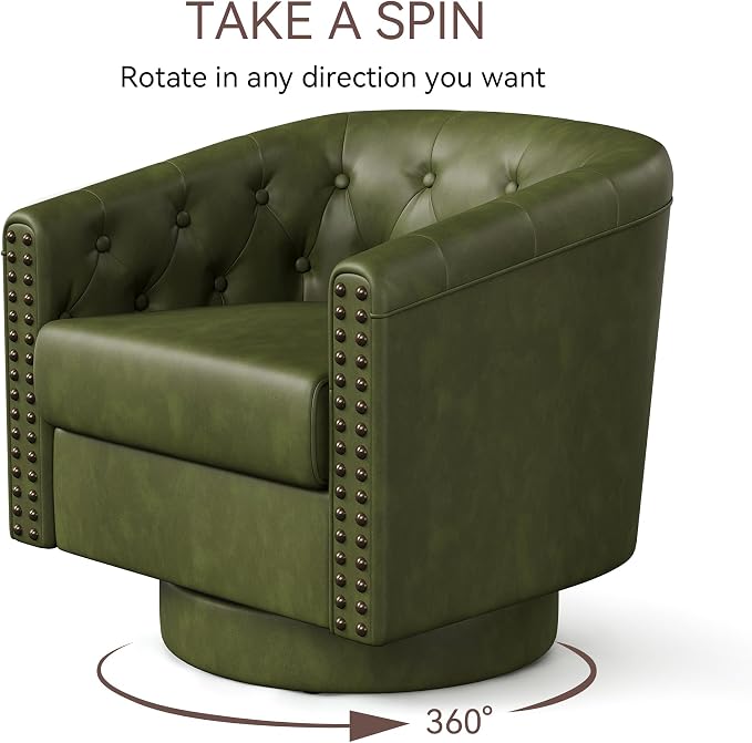 Swivel Barrel Accent Chair, Round Nailhead Faux Leather Living Room Arm Chairs - Image 5