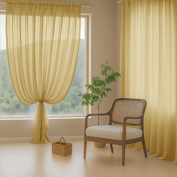 Gold Sheer Curtains for Window 72 inches Long 2 Panels Set, Soft Airy Modern - Image 8