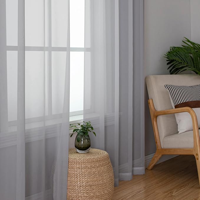 OWENIE Light Grey Sheer Curtains 78 inches Long 2 Panels Set - Image 3