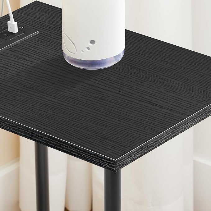 HOOBRO Side Table with Charging Station, Nightstand with 2-Layer Storage Shelves - Image 7