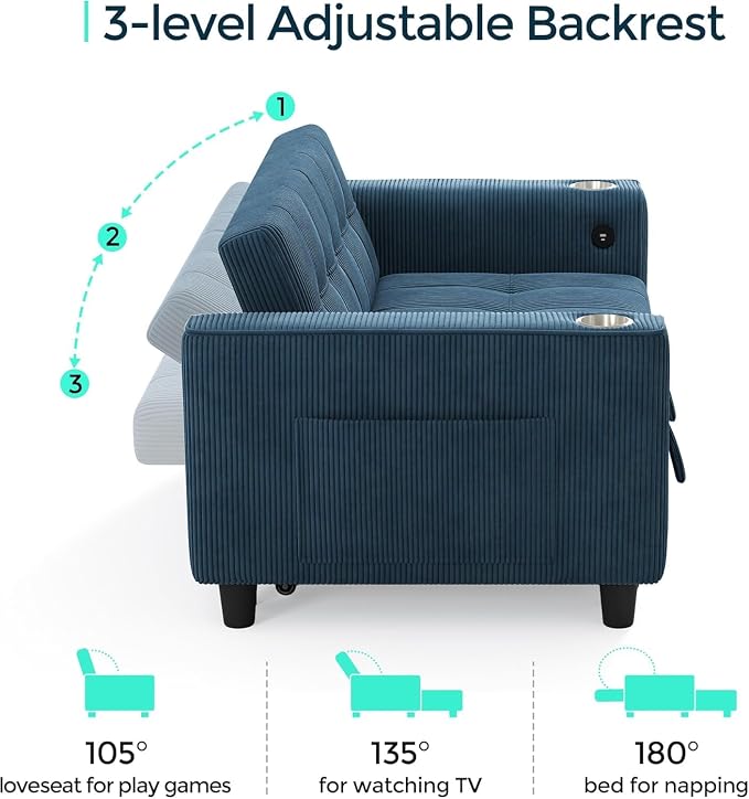 LINSY Sleeper Sofa Bed, Small 3 in 1 Convertible Loveseat Sleeper Couch - Image 6