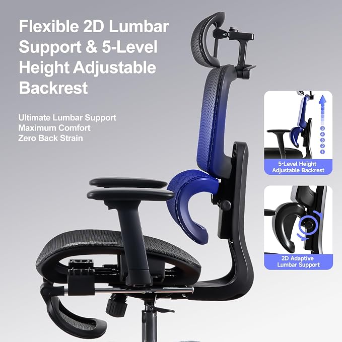 Office Chair with Footrest, Ergonomic Chair with 3D Headrest, Computer Chair - Image 6