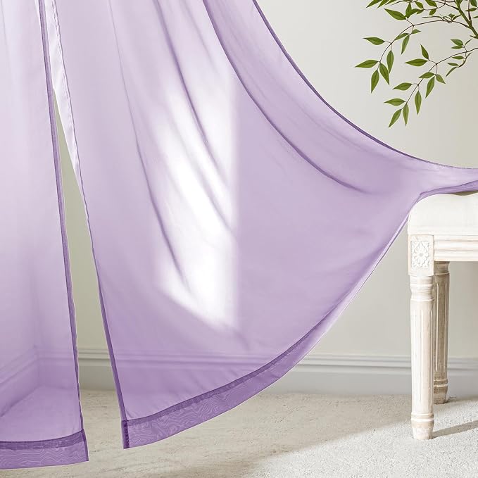 MIULEE Light Purple Sheer Curtains 63 Inches Long, 4 Panels Set, Lavender Light - Image 7