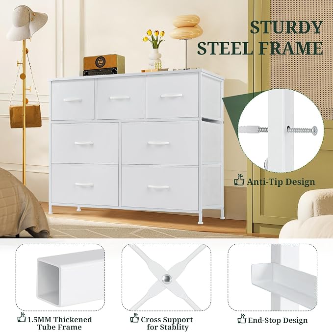 7-Drawer Dresser for Bedroom, Anti-Tip Wide Storage Organizer Fabric Chest of - Image 4