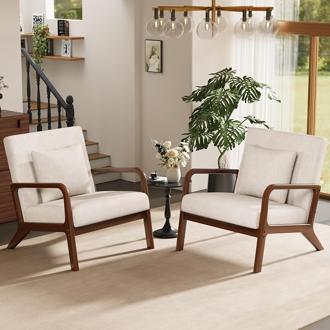 ELUCHANG Modern Accent Chairs Set of 2, Upholstered Reading Arm Chair by ELUCHANG