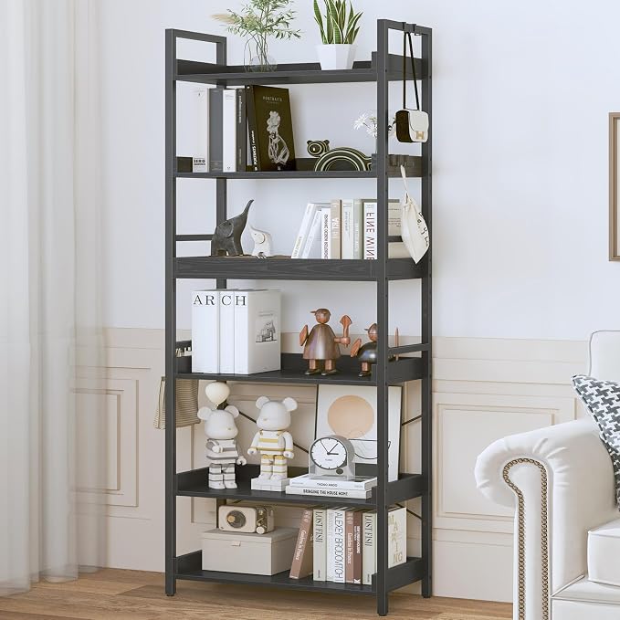 HCHQHS 6 Tier Bookshelf, Adjustable Industrial Bookcase, Vertical Tall Book - Image 2