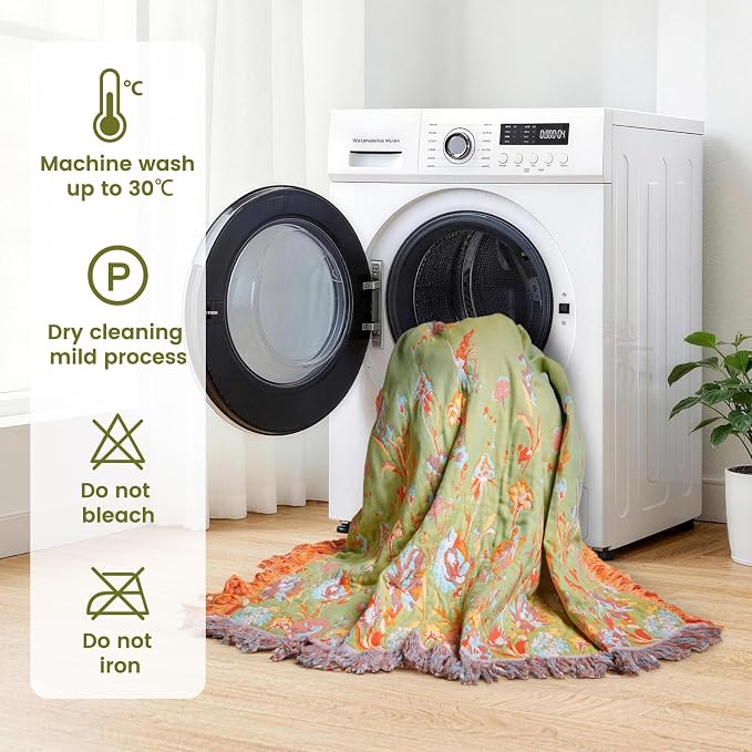 MSGKV Boho Throw Blanket 90"x90" Floral 100% Cotton Blanket - Image 6