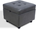 H&B Luxuries Tufted Leather Square Flip Top Storage Ottoman Cube Foot Rest by HBLuxuries