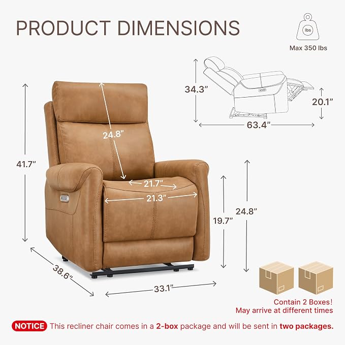 KISLOT Leather Recliner Chair Set of 2, Wall Hugger RV Recliners - Image 2