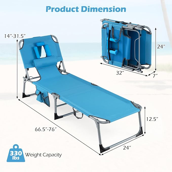 Goplus Tanning Chair, Folding Adjustable Patio Lounge Chair - Image 2
