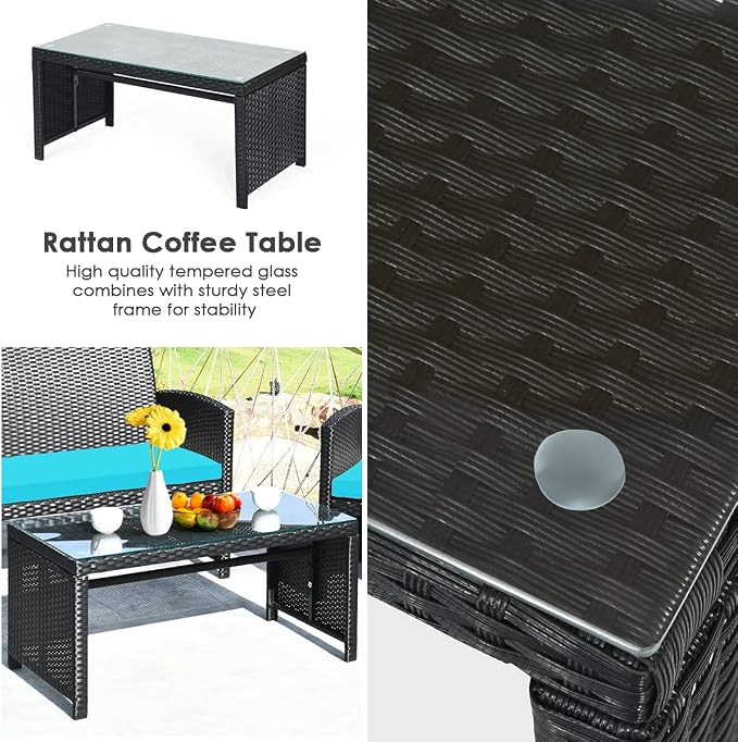 Tangkula 4 Pieces Patio Wicker Conversation Furniture Set, Patiojoy Sofa & - Image 7